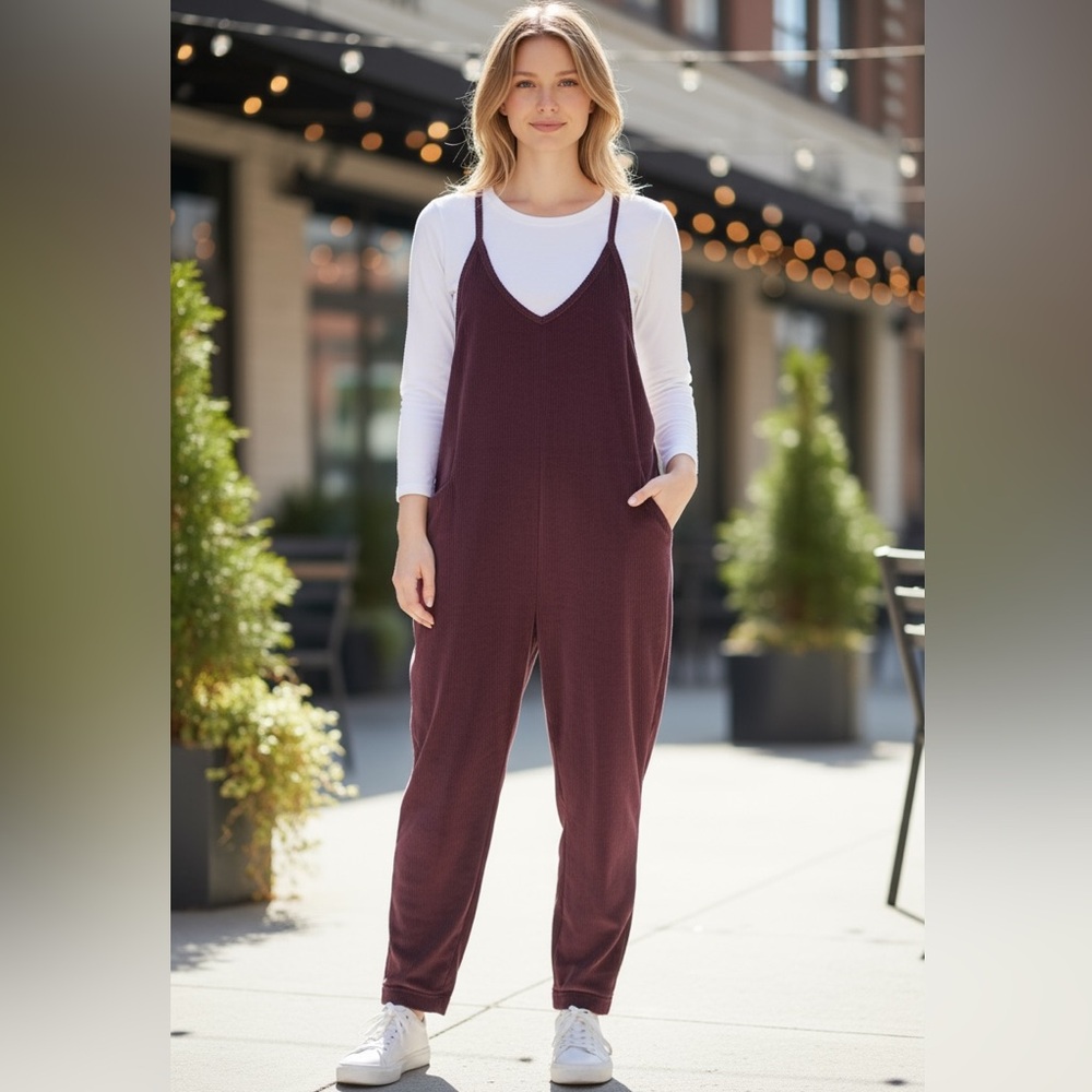 sincerely Jules‎ Lagen look velour cropped jumpsuit relaxed boho baggy 90s sz L